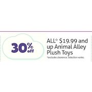 All $19.99 And Up Animal Alley Plush Toys - 30%  off