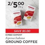 Kimbo Export Ground Coffee - 2/$5.00/250 g ($5.00 off)
