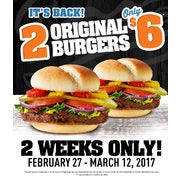 Harvey's: $6.00 for Two Original Burgers (Through March 12)