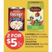 Campbell's Chunky Soup Or Celestail Seasoning Tea  - 2/$5.00