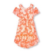 Girls Short Sleeve Butterfly Print Hi-low Ruffle Neon Maxi Dress - $15.98 ($23.97 Off)