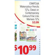 Crayola Watercolour Pencils, Classic or Contemporary Colours Fine Line Markers - $3.99