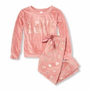 Girls Matching Family Long Sleeve Foil 'love' Velour Top And Print Pants Pajamas - $4.47 ($4.48 Off)