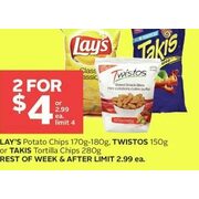 Lay's Potato Chips, Twistos Or Takis Tortilla Chips - 2/$4.00