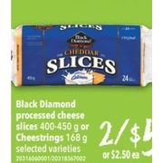 Black Diamond Processed Cheese Slices Or Cheestrings - 2/$5.00