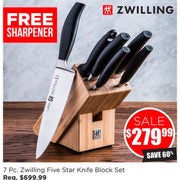 7 Pc. Zwilling Five Star Knife Block Set - $279.99 (60% off)