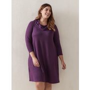 3/4 Sleeve Dress With Fold Over Collar, Solid Colour - Addition Elle - $22.00 ($32.99 Off)